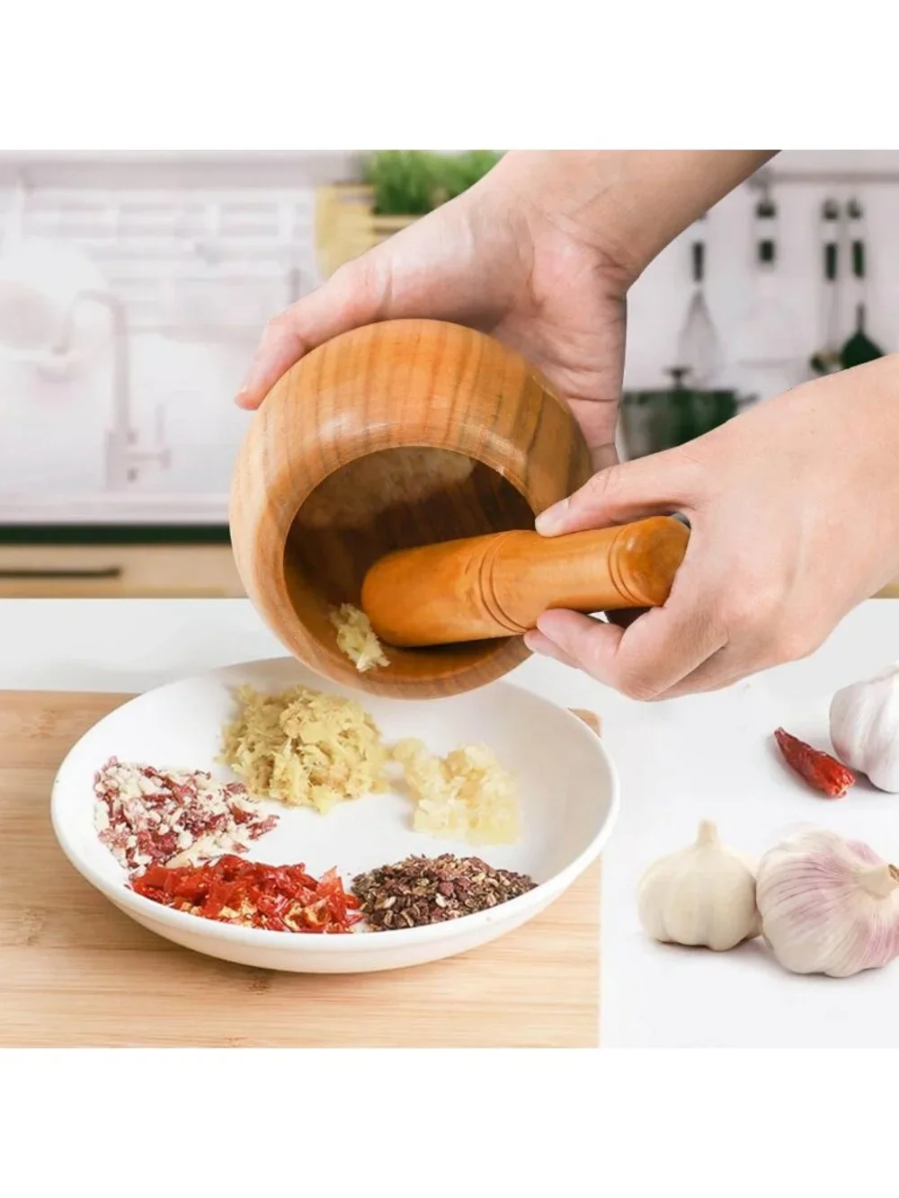 2 Pack Wooden Mortar & Pestle Set - Jujube Wood Herb & Spice Grinder for Kitchen